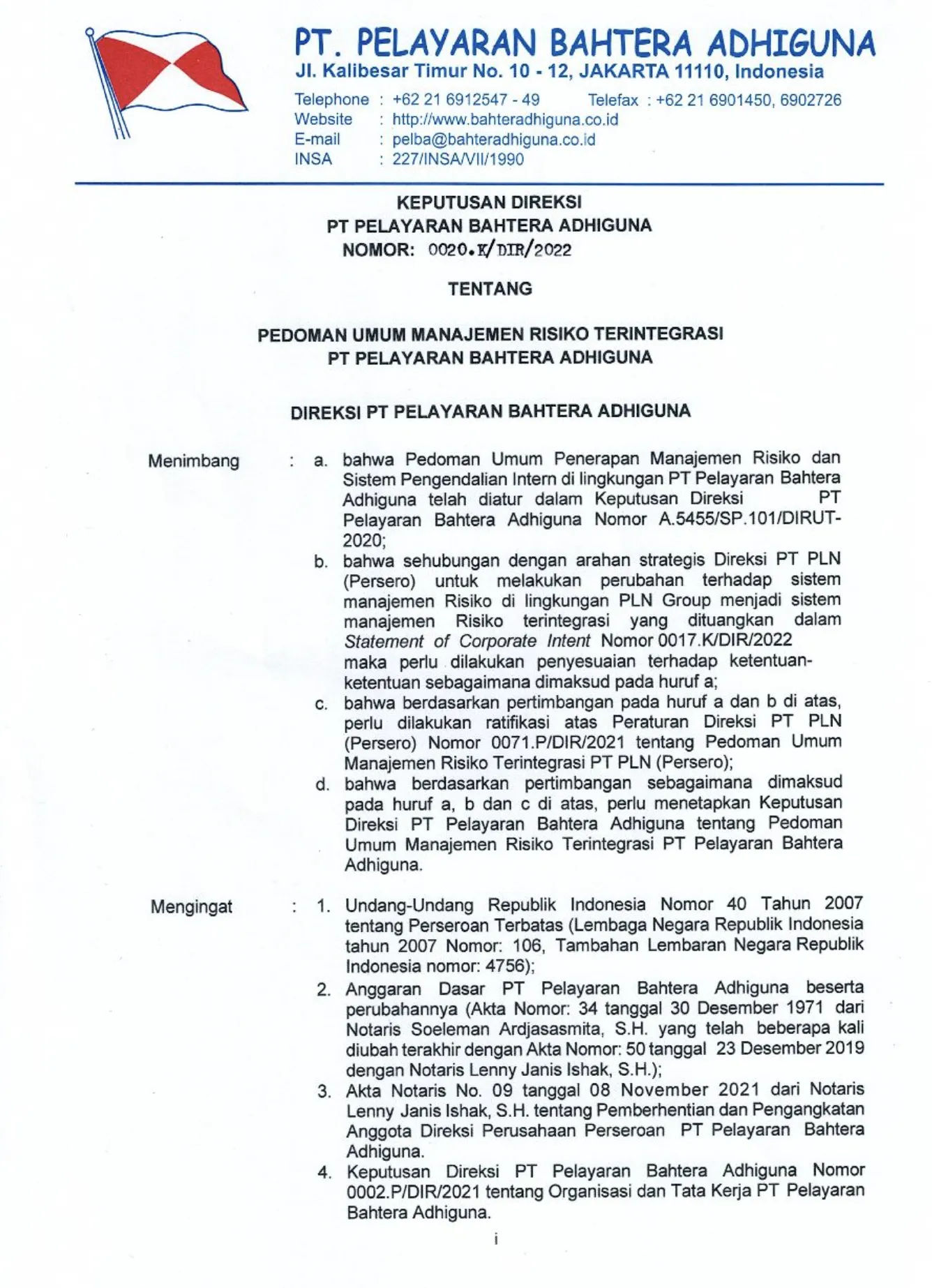 Pedoman Umum Manajemen Risiko dan Pengendalian Intern