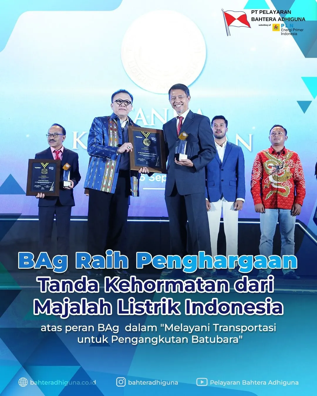 PT Pelayaran Bahtera Adhiguna Meraih Penghargaan Tanda Kehormatan dari Majalah Listrik Indonesia
